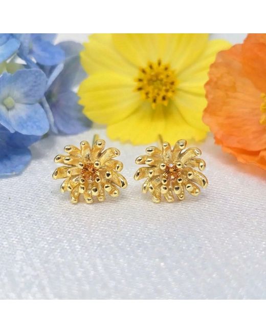 Harfi Metallic Citrine November Birthstone Chrysanthemum Birthflower Plated Stud Earrings