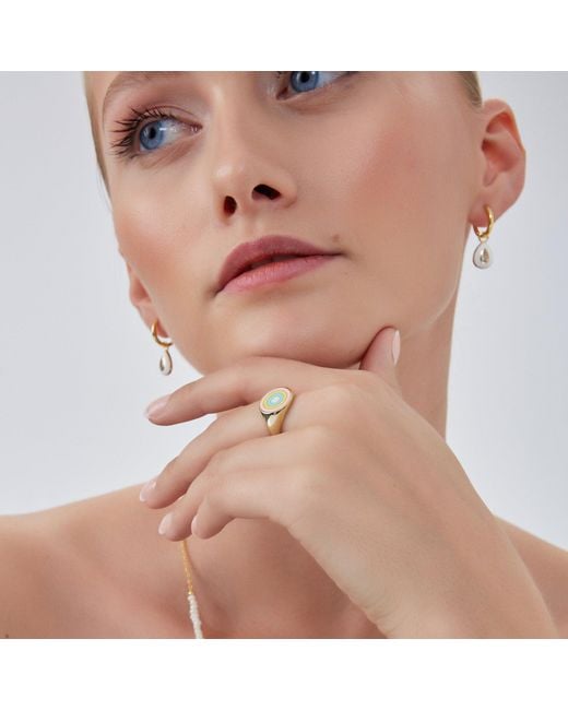Spero London Metallic Enamel Round Sterling Signet Ring
