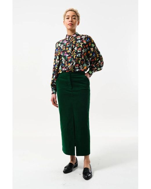 Louche Green Balthazar Babycord Midi Pencil Skirt