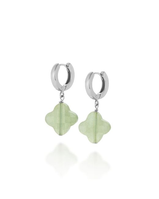 Nellou Jewellery Green Clover Gem Hoop Earrings Aventurine Sterling