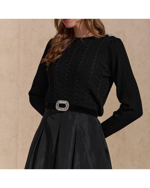 Roch Perel Gray Embellished Velvet Belt Taffeta Skirt