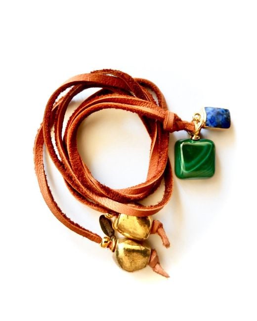 Persia Dona Jewelry Green Malachite X Lapis Leather Choker