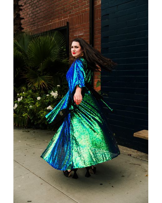 Byvinnik Green Bohémienne Sequin Kimono Robe