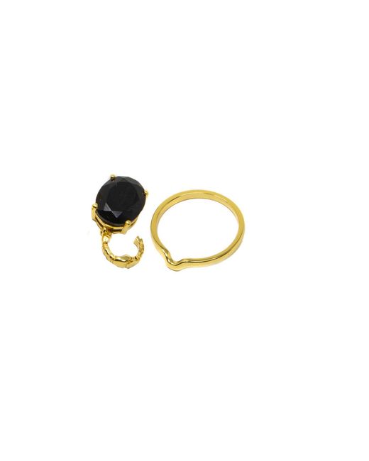 NASI SILVER Yellow Crystalis Dancer Dangling Ring- Onyx