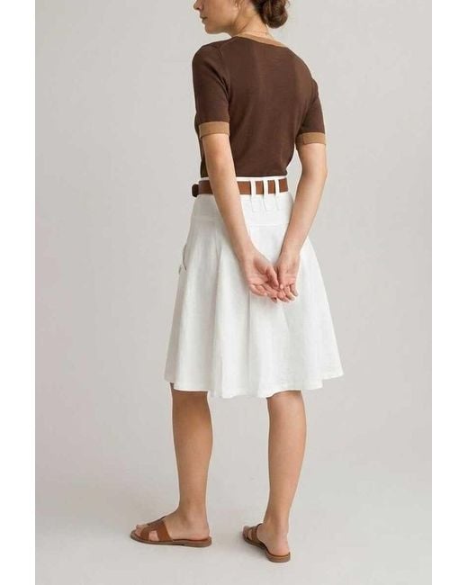 Conquista White Button-Front A-Line Cotton Skirt