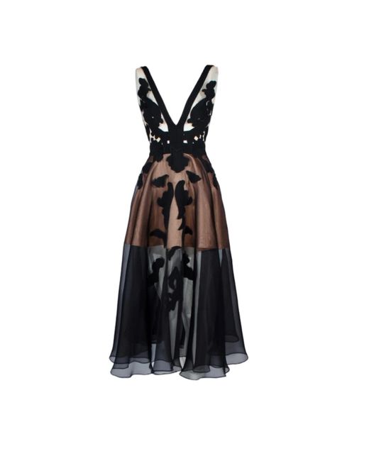 ALINA CERNĂTESCU Black Neutrals Fado And Silk Midi Dress Handcrafted Embroidery For Eveningwear