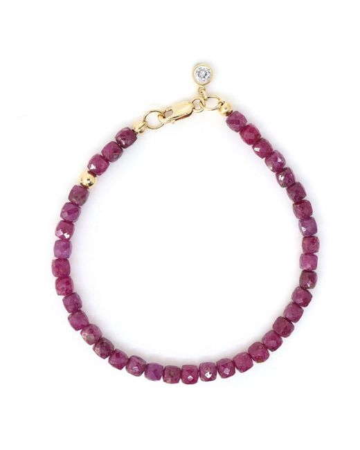 Shar Oke Pink Ruby Cube & 14K Filled Beaded Bracelet