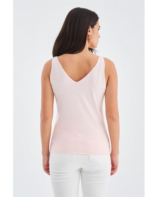 Peraluna Pink Ruby Top V-Neck Fine Knit Tank Top