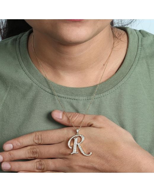 Artisan Metallic Diamond Letter R Initial Pendant