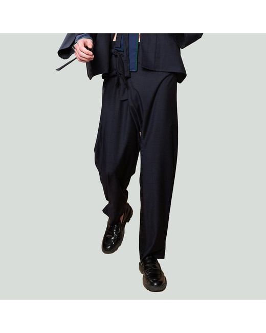 MOE Blue Deep Check Wool Pants for men