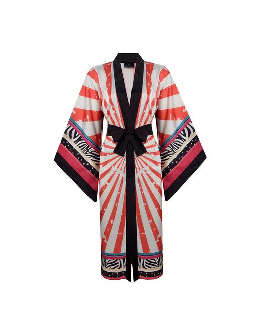 LOVEIST STORE Red Eye Patterned Silky Satin Kimono