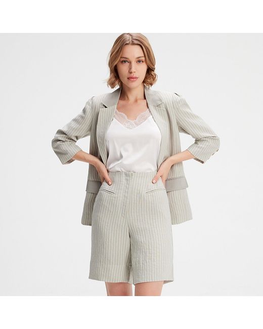 Smart and Joy Gray Bi-Material Striped Jacket