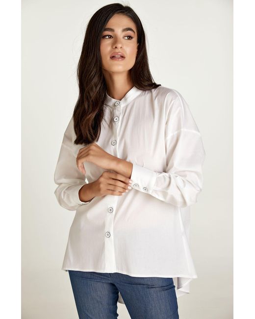 Conquista White Blouse With Mandarin Collar