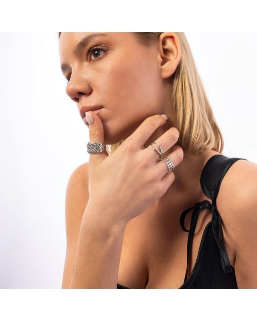Spero London Metallic Wavy Lines Sterling Wave Ring