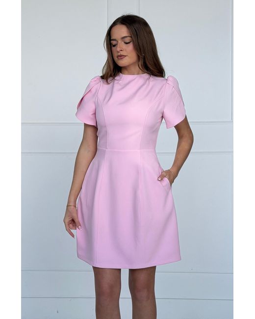 Girl In Mind Pink Ami Tulip Sleeve High Neck Mini Dress