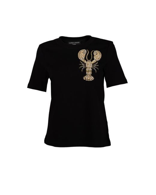 House of Laines London Black Laines Couture Embellished Lobster T-Shirt