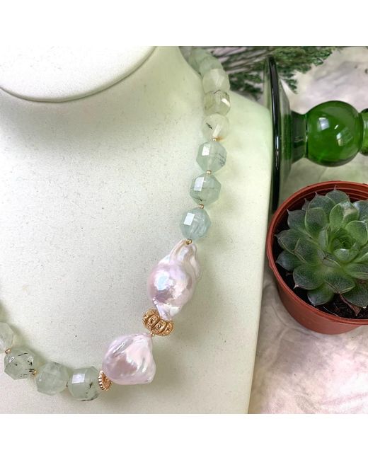 Farra Metallic Olivine With Baroque Pearl Short Necklace