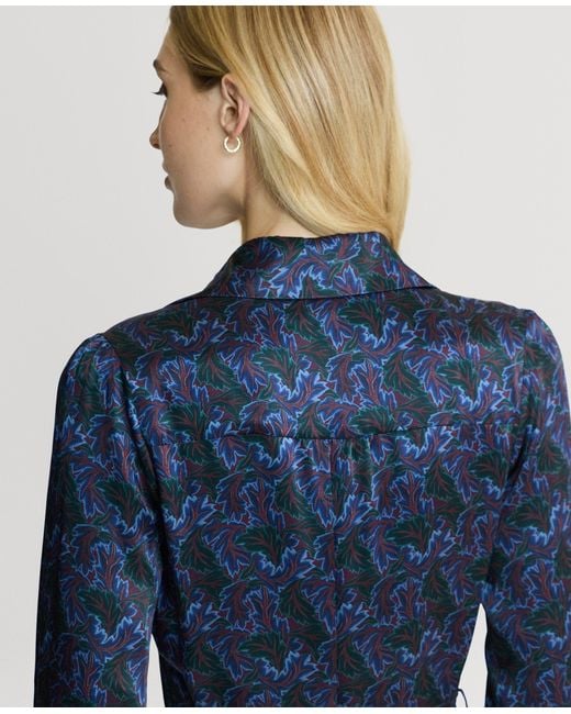 Really Wild Clothing Blue Birch Print Silk Shirt Dress