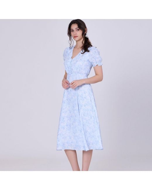 Smart and Joy Blue Flared Empire Dress With Liberty Print