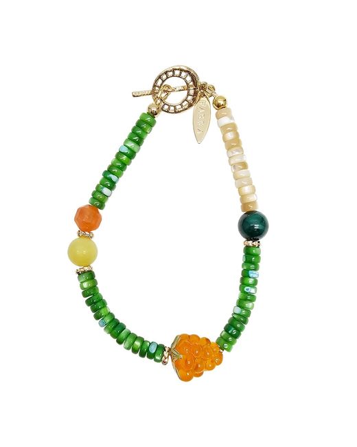 Farra Green Summer Garden Malachite & Agate Bracelet With Raspberry Charm