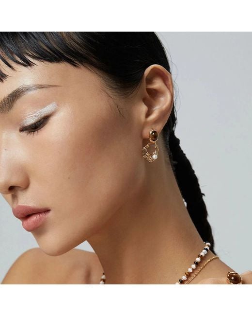 Angel Barocco Metallic Tiger Eye & Pearl Sculptural Drop Earrings – Vermeil