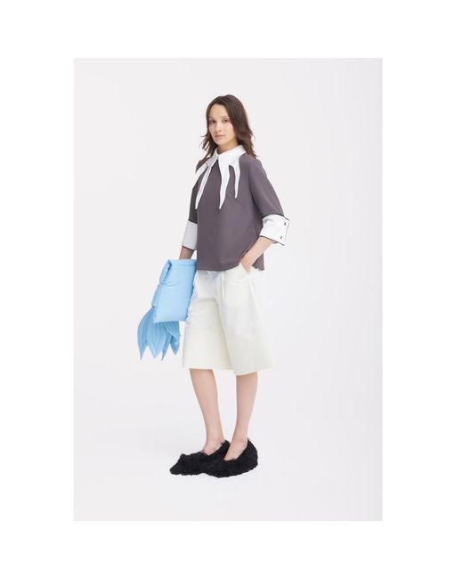 Julia Allert Gray Semi-Formal Blouse With Double Contrasting Details