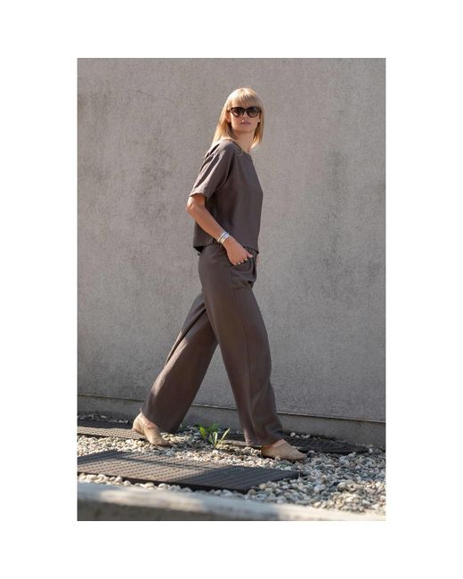 Oh!Zuza Brown Neutrals Echo Wide-Leg Viscose Trousers – Cocoa