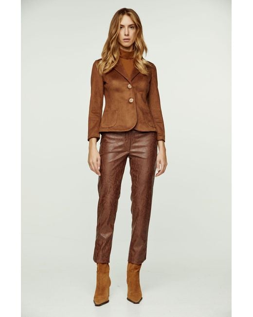 Conquista Brown Suede-Look Fitted Jacket