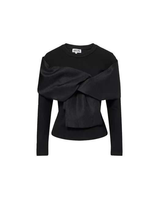 Amy Lynn Black Helena Long Sleeve Top With Organza Bow Detail