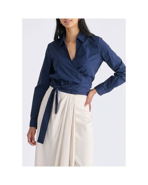 Paisie Blue Side Tie Wrap Blouse