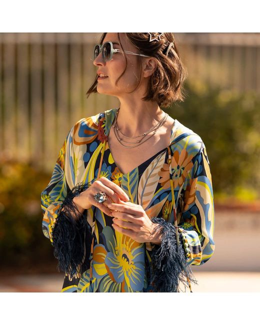 Tiger and the Monkey Yellow The Dayna Ecovero Silky Kaftan Dress With Feathers