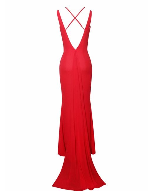 Miss Circle New York Red Ulanda Chiffon Lace Backless Maxi Train Dress