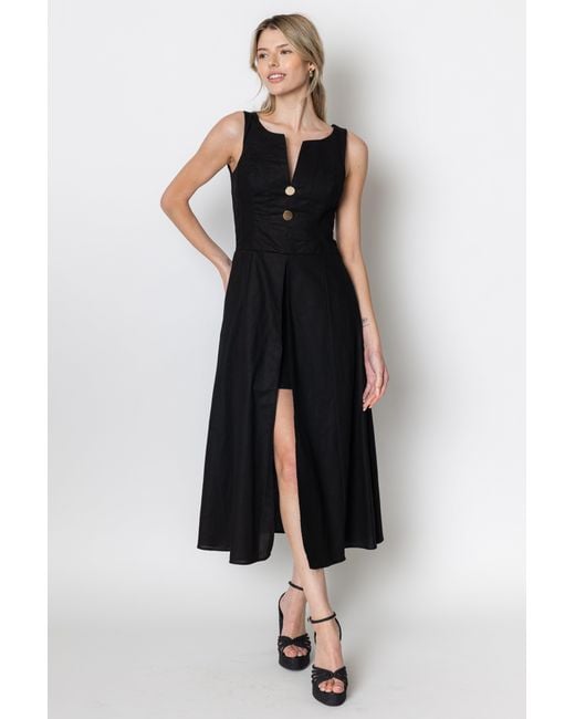 Zetaye Black Celeste Linen Cotton Midi Mini Dress