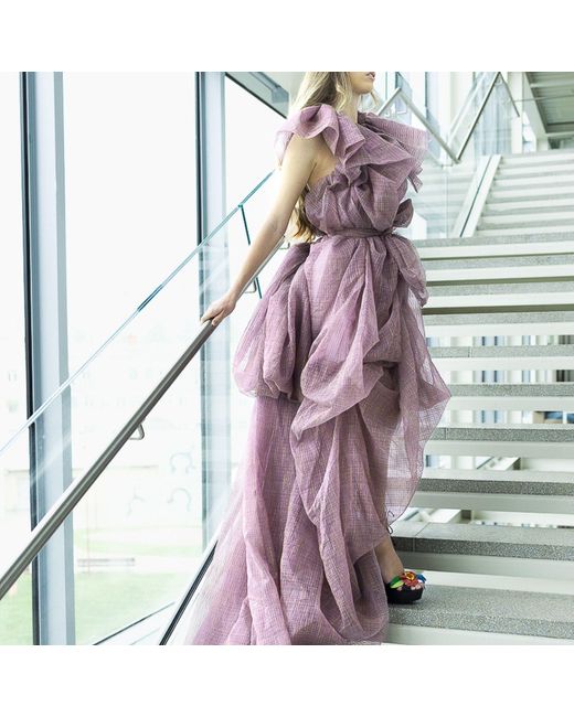Miro Misljen Purple Amethyst Cascade Convertible Gown