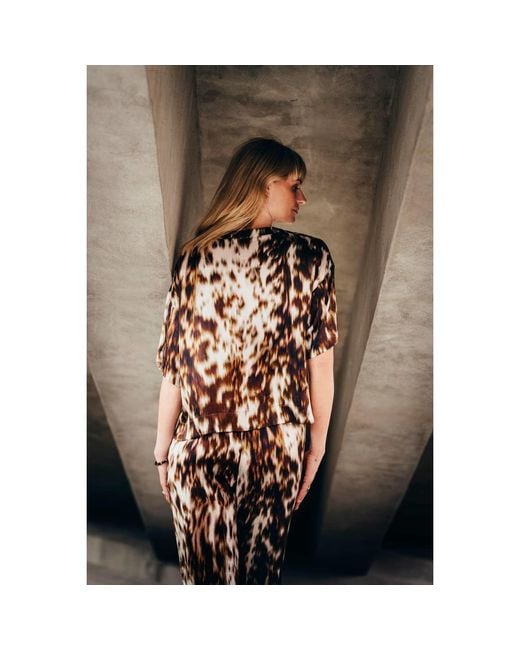Oh!Zuza Brown Neutrals Echo Oversized Viscose Satin T-Shirt – Chocolate Print