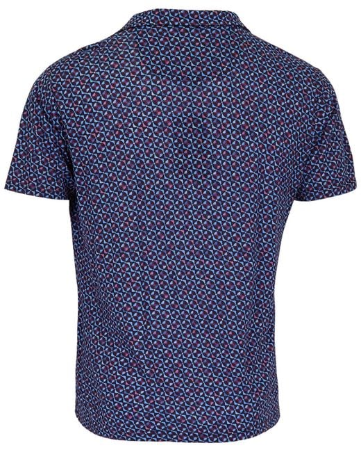 Lords of Harlech Blue Bobby City Geo Merino Jersey Collared Shirt for men