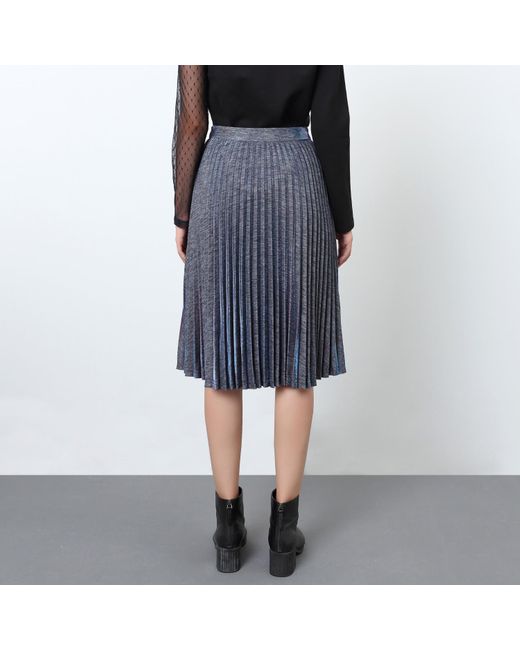 Smart and Joy Gray Knee Length Shiny Pleated Skirt