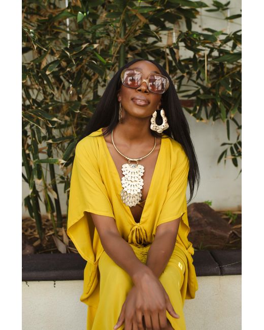 Jennafer Grace Yellow Actius Caftan Kaftan Dress