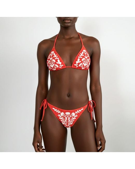 Jessie Zhao New York Red Coral Garden Reversible Tie Side Bottom