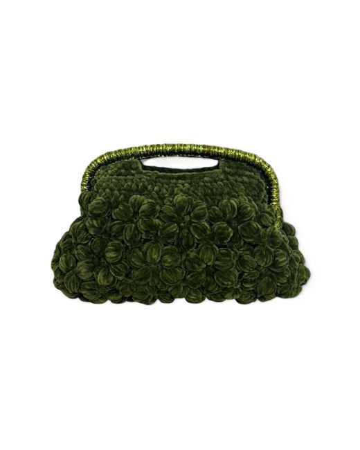 Springmoonatelier Green Handmade Floral Velvet Crochet Designer Bag – A Unique And Statement-Made Piece