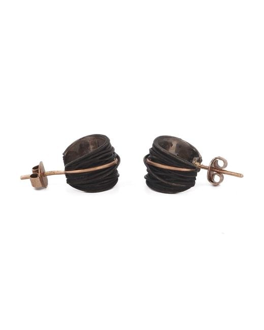 Ebru Jewelry Black Sterling & Leather Hoop Earring With Accent for men