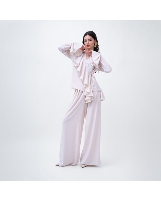 BLUZAT Purple Neutrals Ruffled Wrap Blouse
