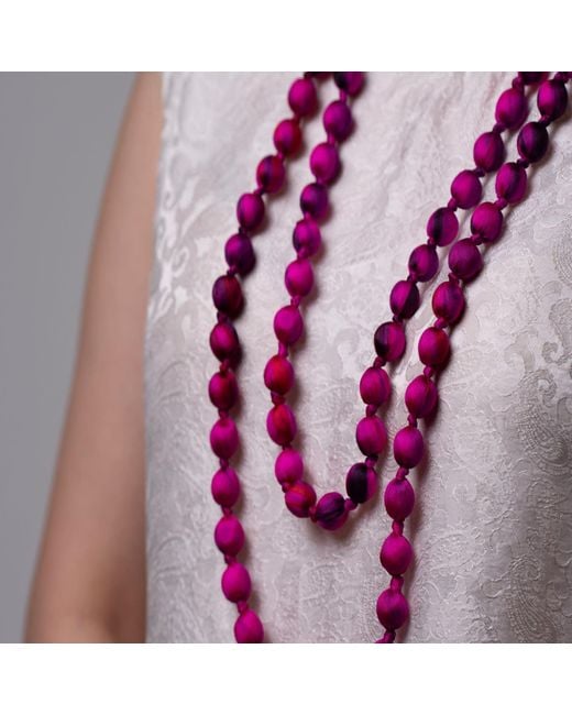 Silk and Bears Pink Fuchsia Brushstroke Silk Necklace- Hand Wrapped And Knotted