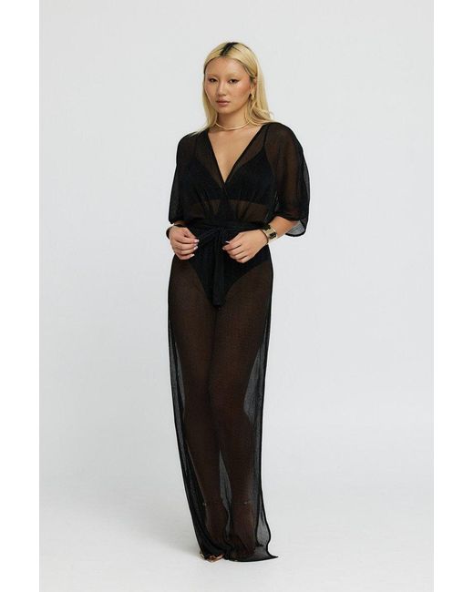 Why Mary Black Aphrodite Sheer Lurex Maxi Dress