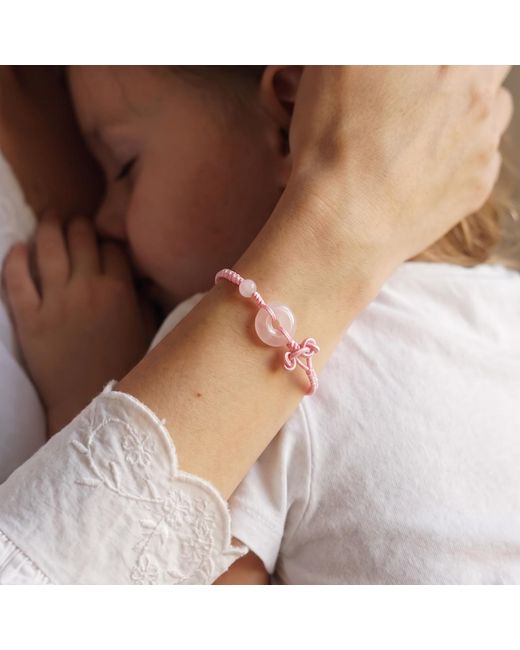 seree Pink Kids Donut Charm Rose Quartz Woven Bracelet Anklet