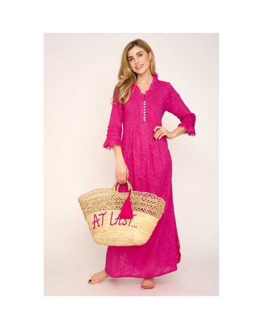 At Last Cotton Annabel Maxi Dress In Hand Woven Hot Pink