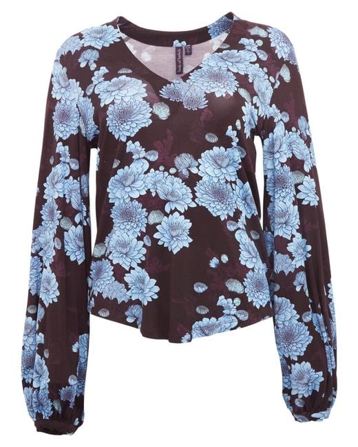 Lords of Harlech Blue Val Serious Floral Long Sleeve V-Neck Shirt