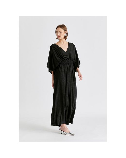 Paisie Black Sparkled Wide Leg Jumpsuit With Belt