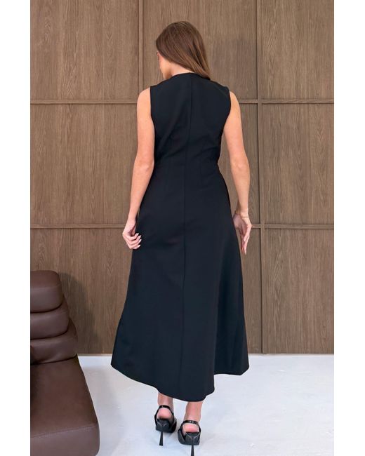 Girl In Mind Black Hazel Tailored Sleeveless Midi Dress