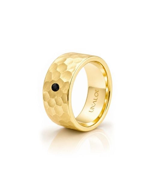 Unaloe Metallic Plated Hammered Band Ring With Diamond
